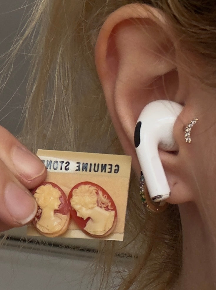 Genuine Stone Cameo Stud Earrings