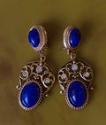 Statement deep blue cabochons Clip On Earrings Signed AGIL, Israel 1980