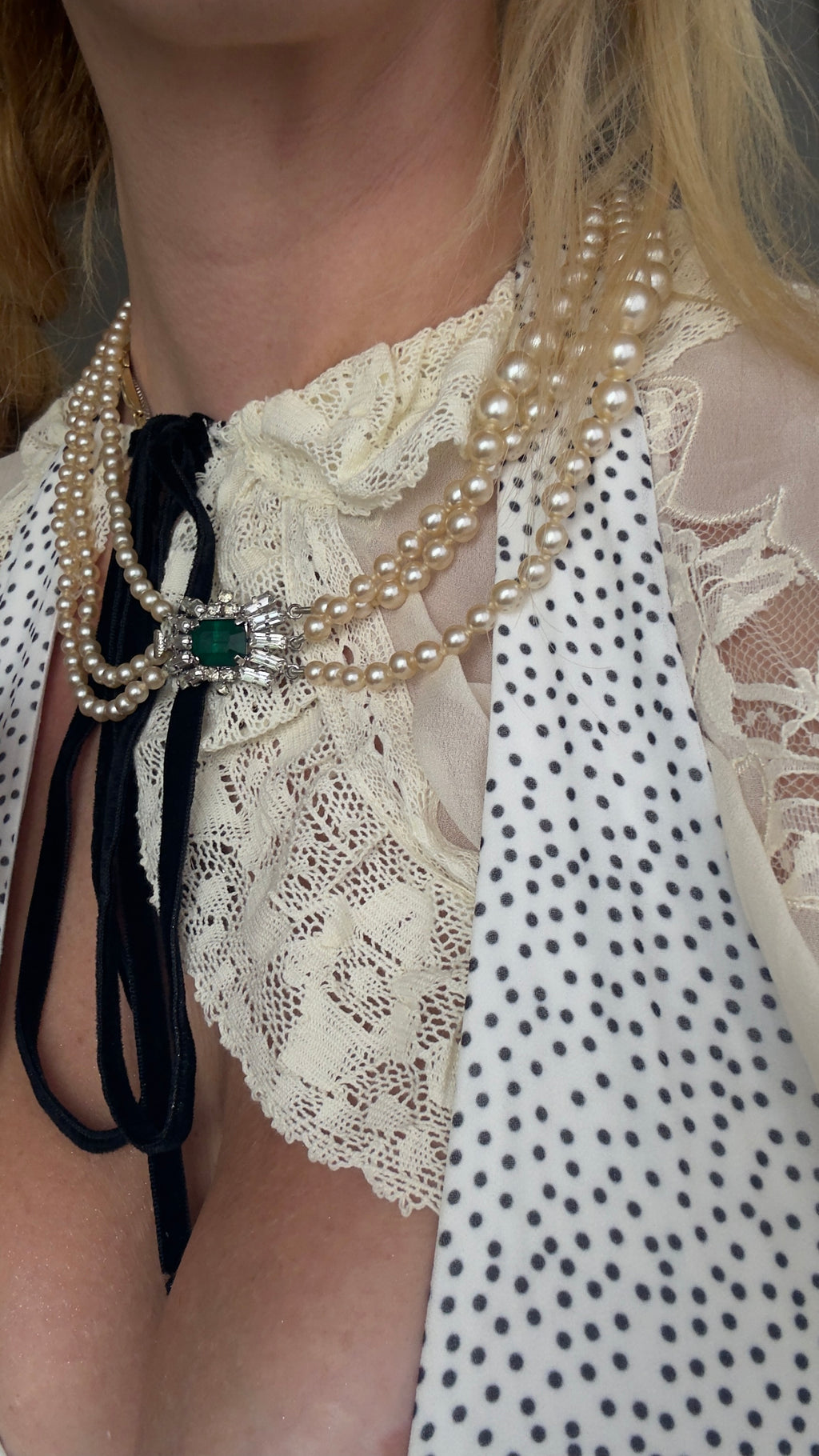 Graduated Multi Strand Pearl Necklace with Jeweled Clasp