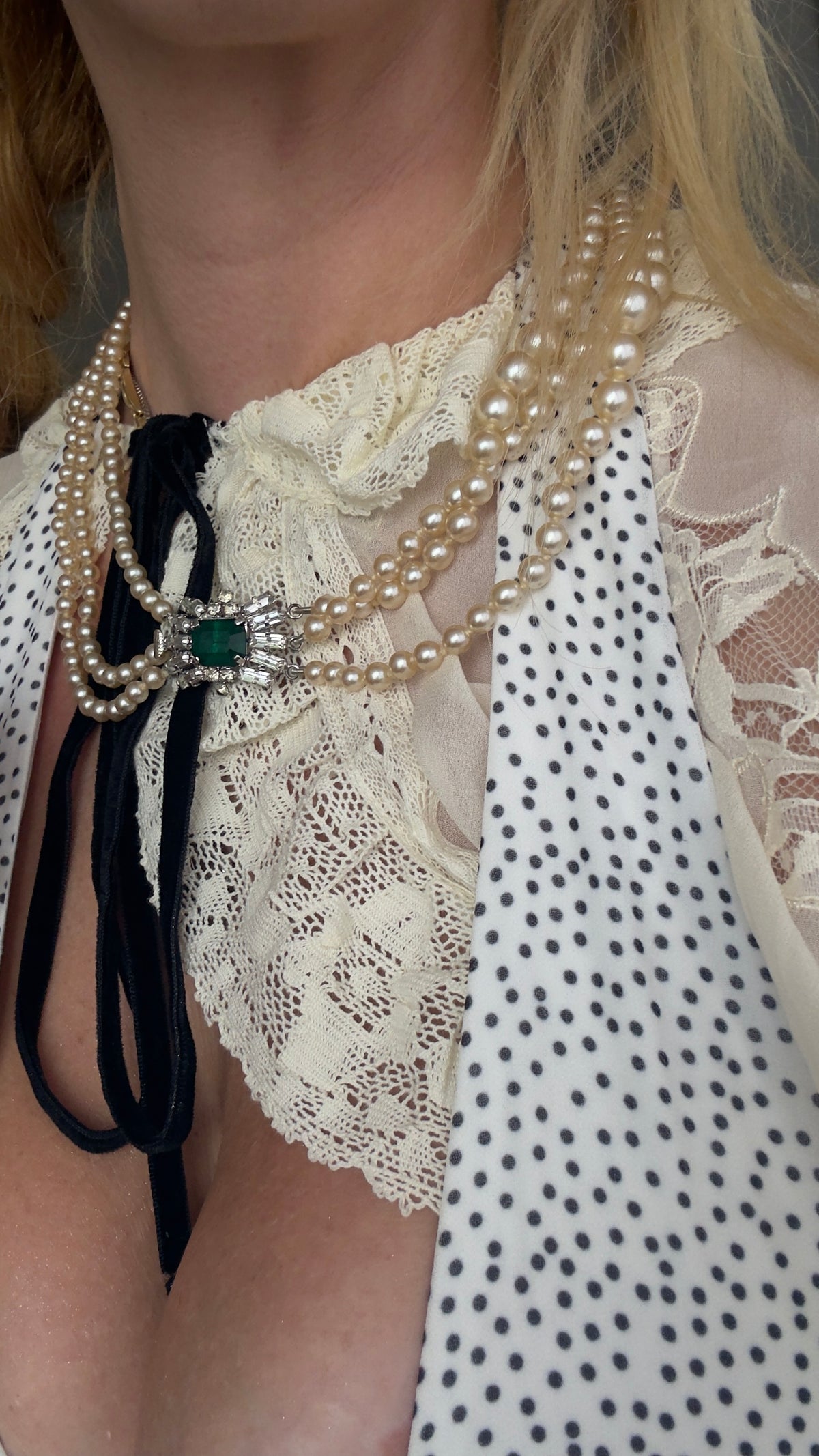Graduated Multi Strand Pearl Necklace with Jeweled Clasp