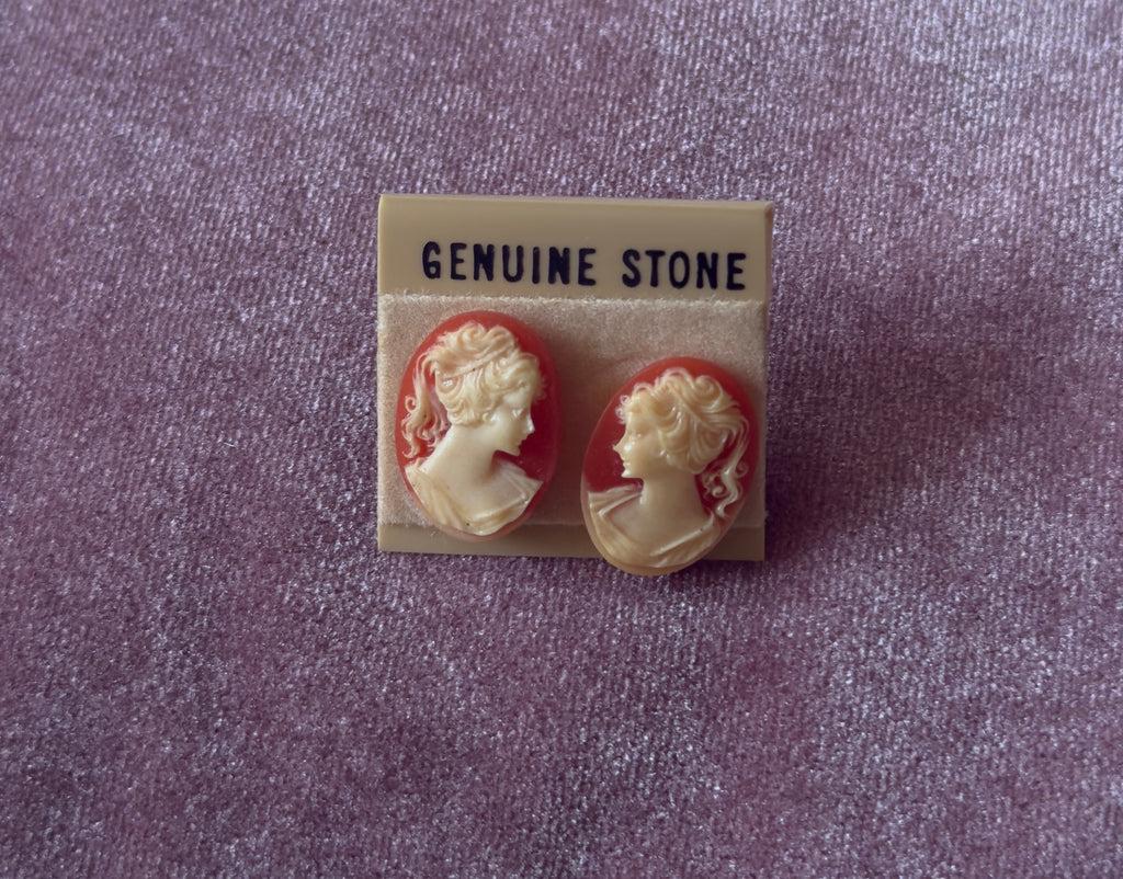 Genuine Stone Cameo Stud Earrings
