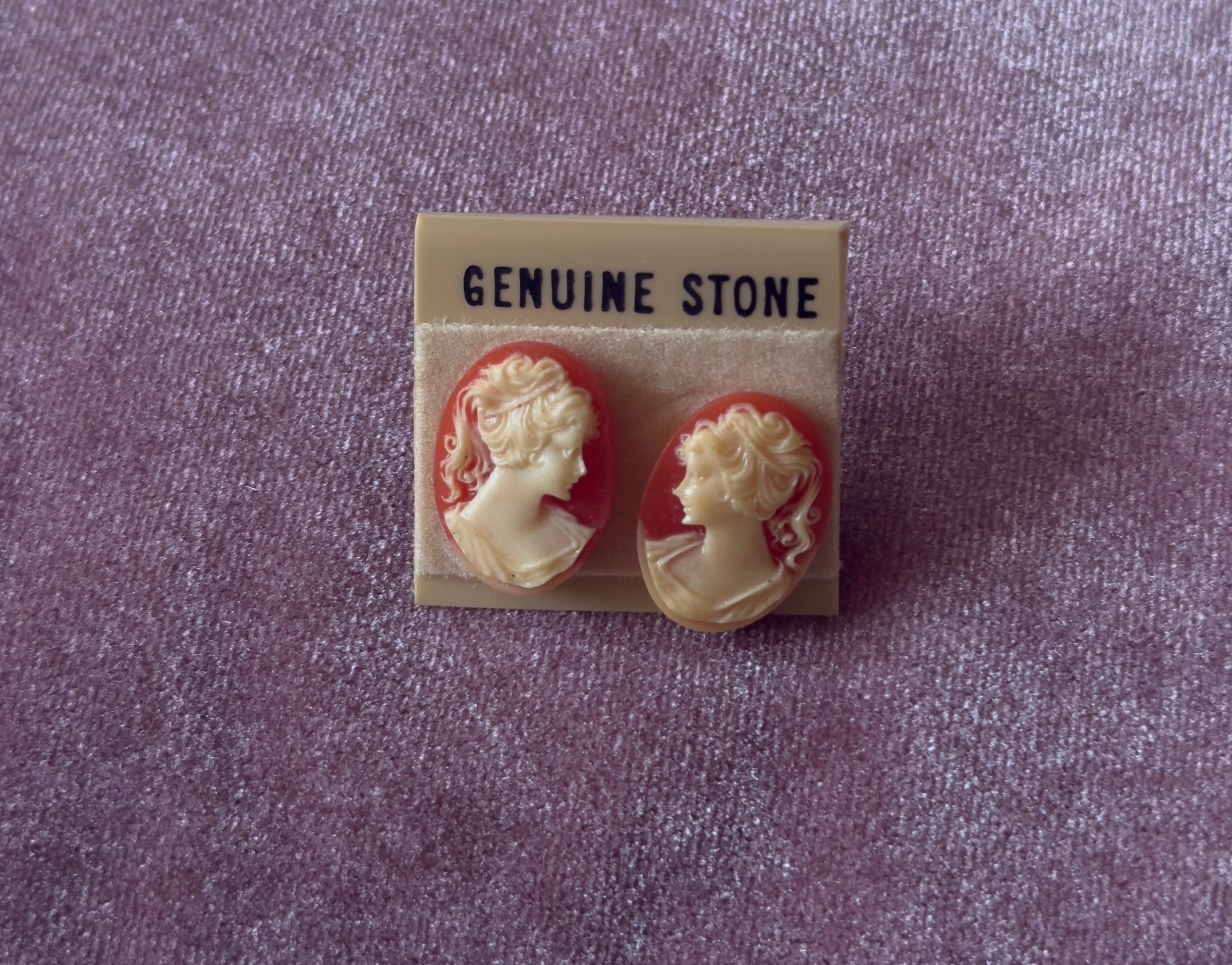 Genuine Stone Cameo Stud Earrings