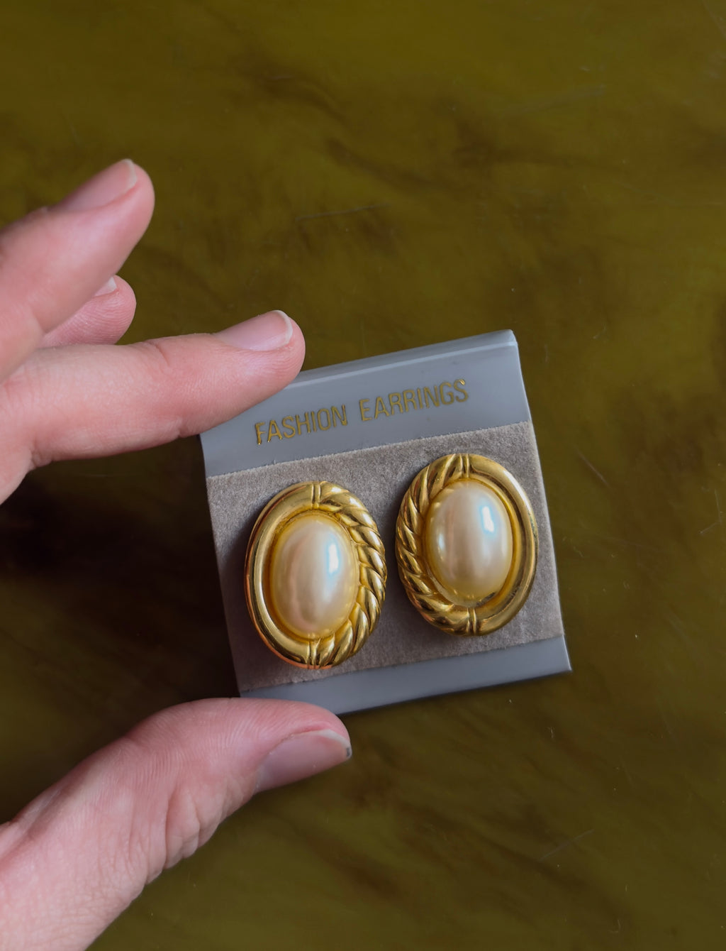 Golden Faux Pearl Clip On Earrings