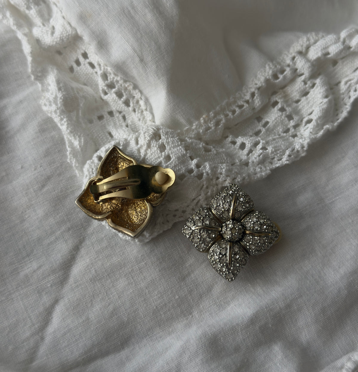 Crystal Flower Clip On Earrings