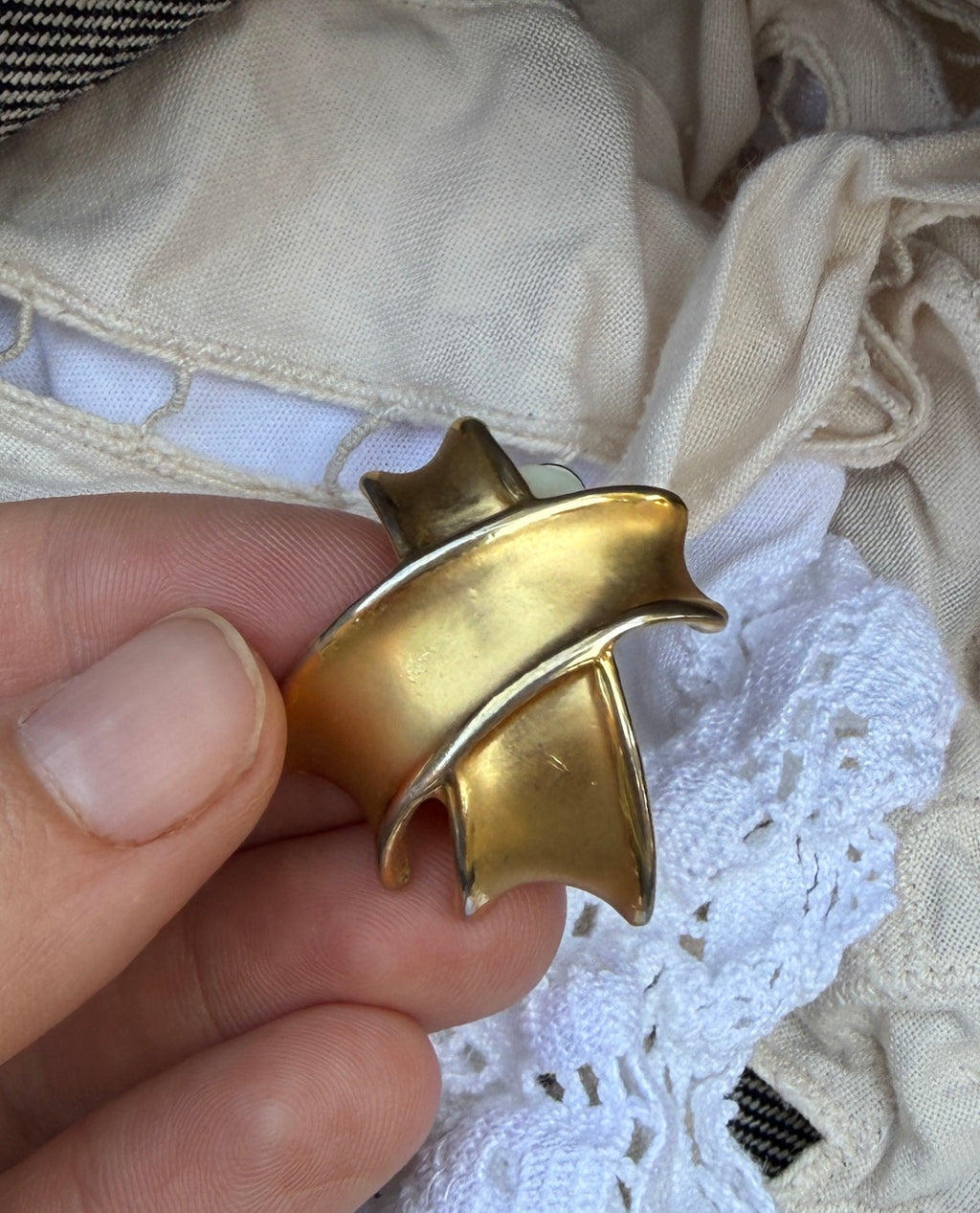 Sculptural Gold Tone Clip On Earrings