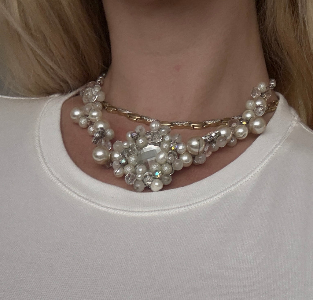 Baroque Inspired Pearl & Crystal Statement Necklace