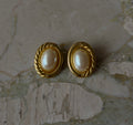 Golden Faux Pearl Clip On Earrings
