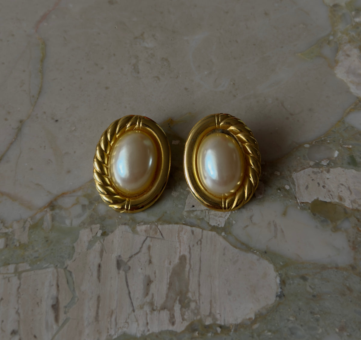 Golden Faux Pearl Clip On Earrings