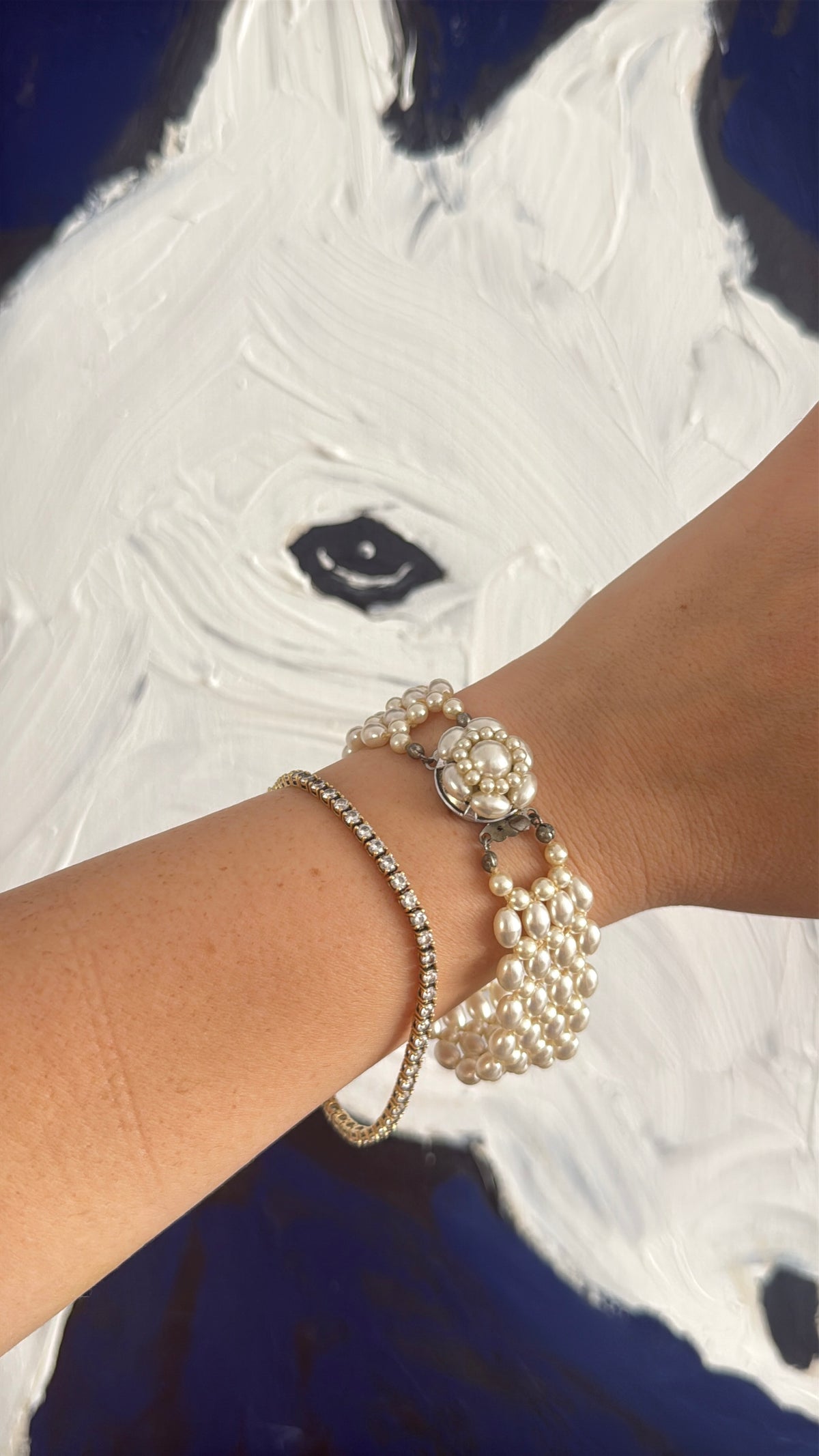 Handmade Pearl Bracelet with Floral Clasp