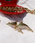 Double Dolphin Rhinestone Brooch
