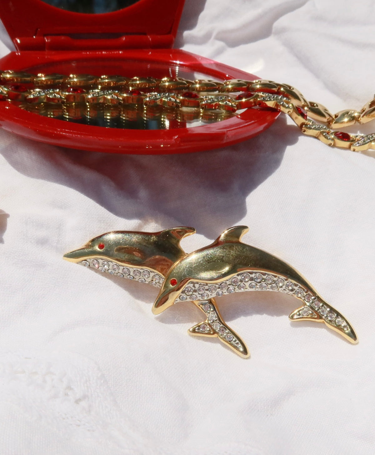 Double Dolphin Rhinestone Brooch