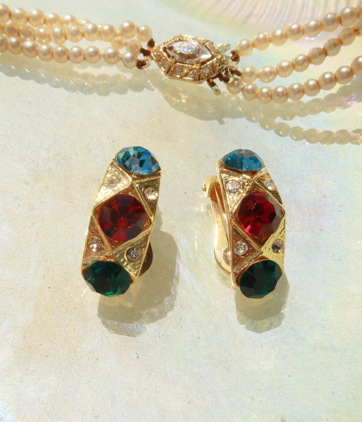 Multicolor Rhinestone Clip On Earrings