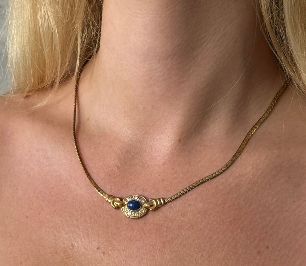 Vintage Blue Cabochon Necklace