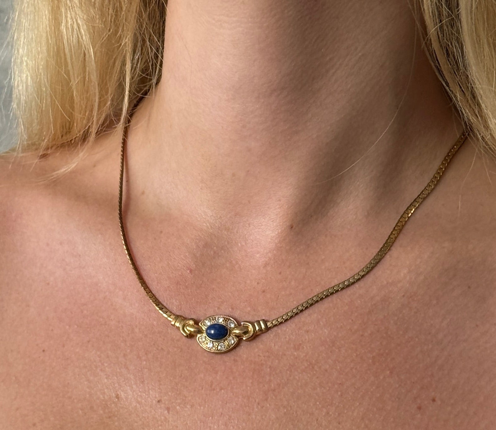 Vintage Blue Cabochon Necklace