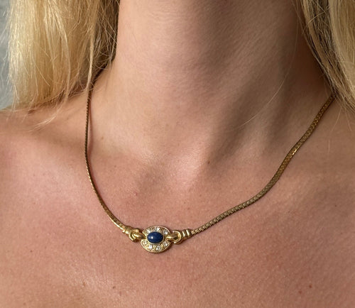 Vintage Blue Cabochon Necklace