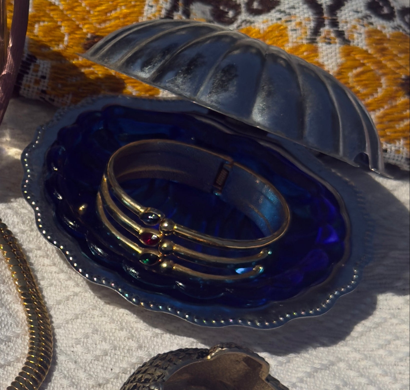 Vintage Triple Cabochon Cuff Bracelet