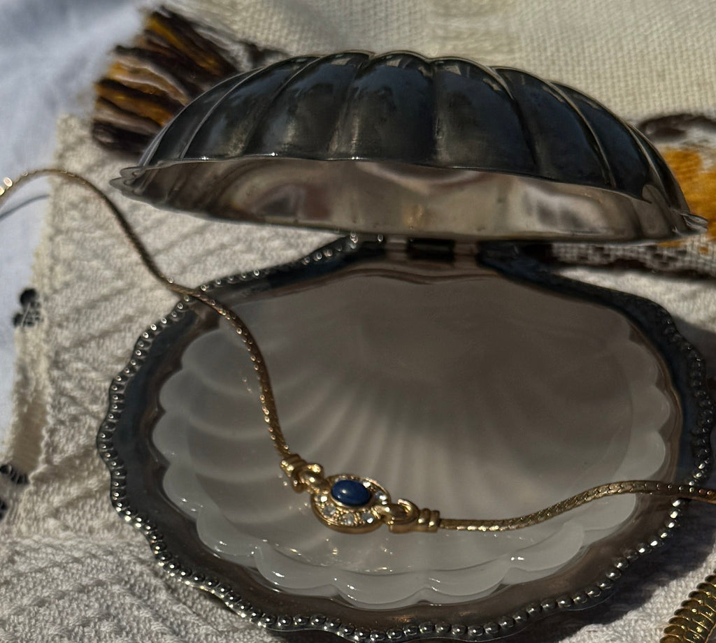 Vintage Blue Cabochon Necklace