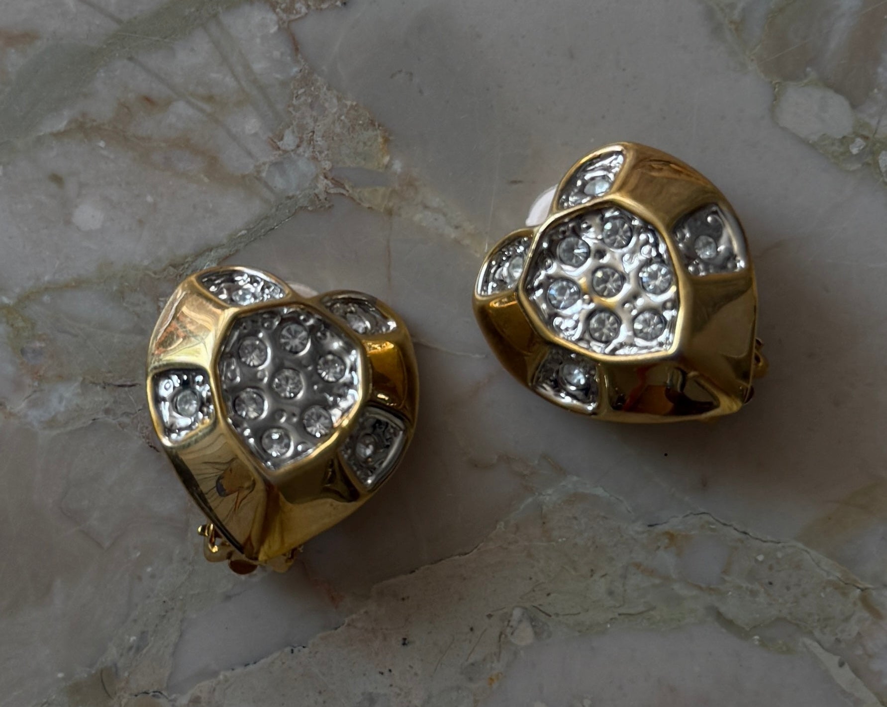 Vintage Crystal Heart Clip On Earrings