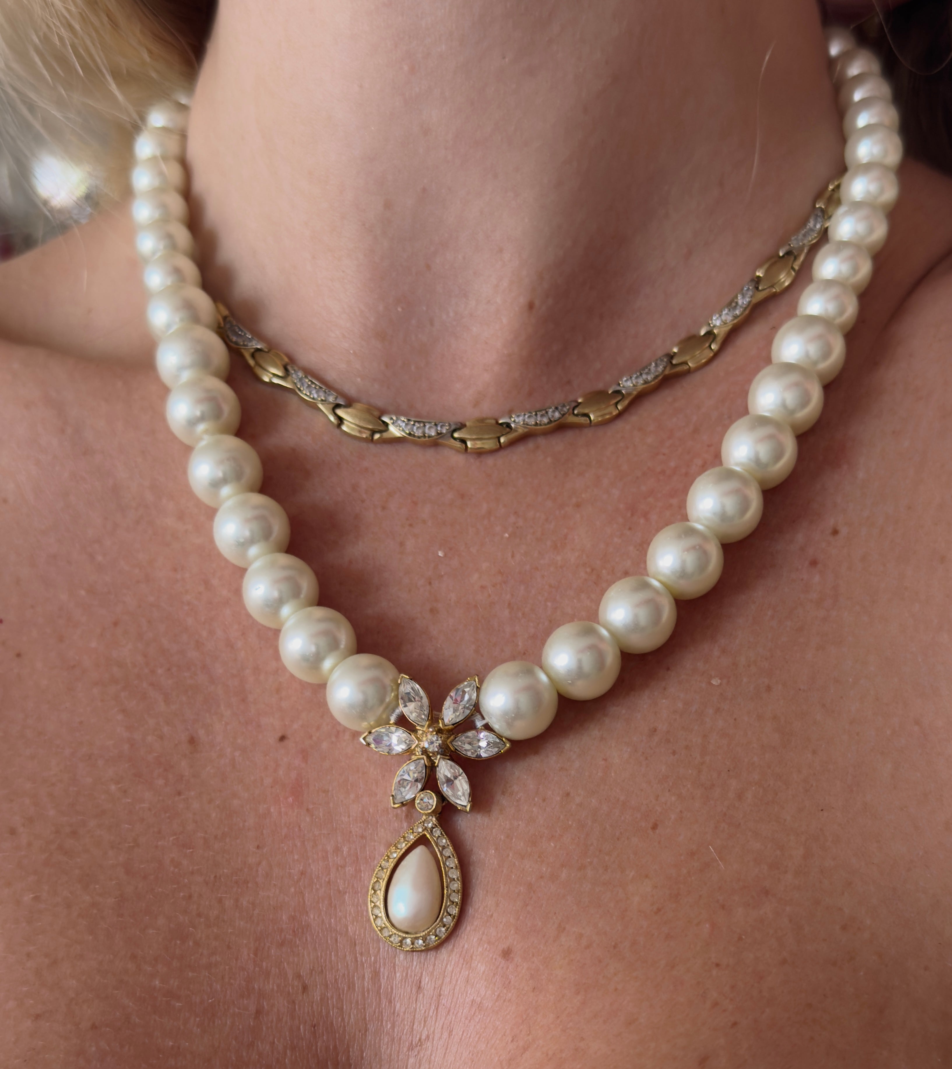 Vintage Faux Pearl Statement Necklace