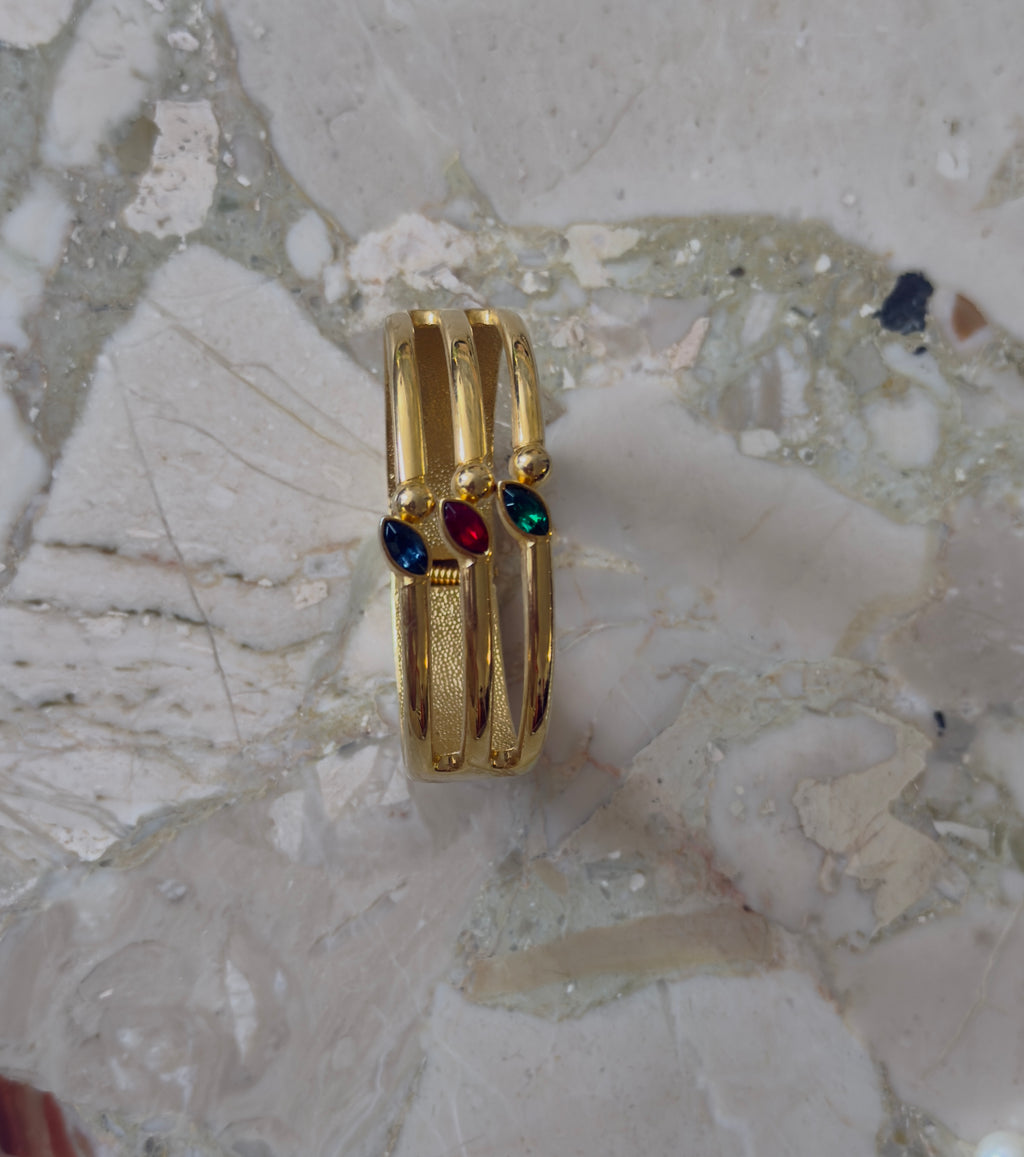 Vintage Triple Cabochon Cuff Bracelet