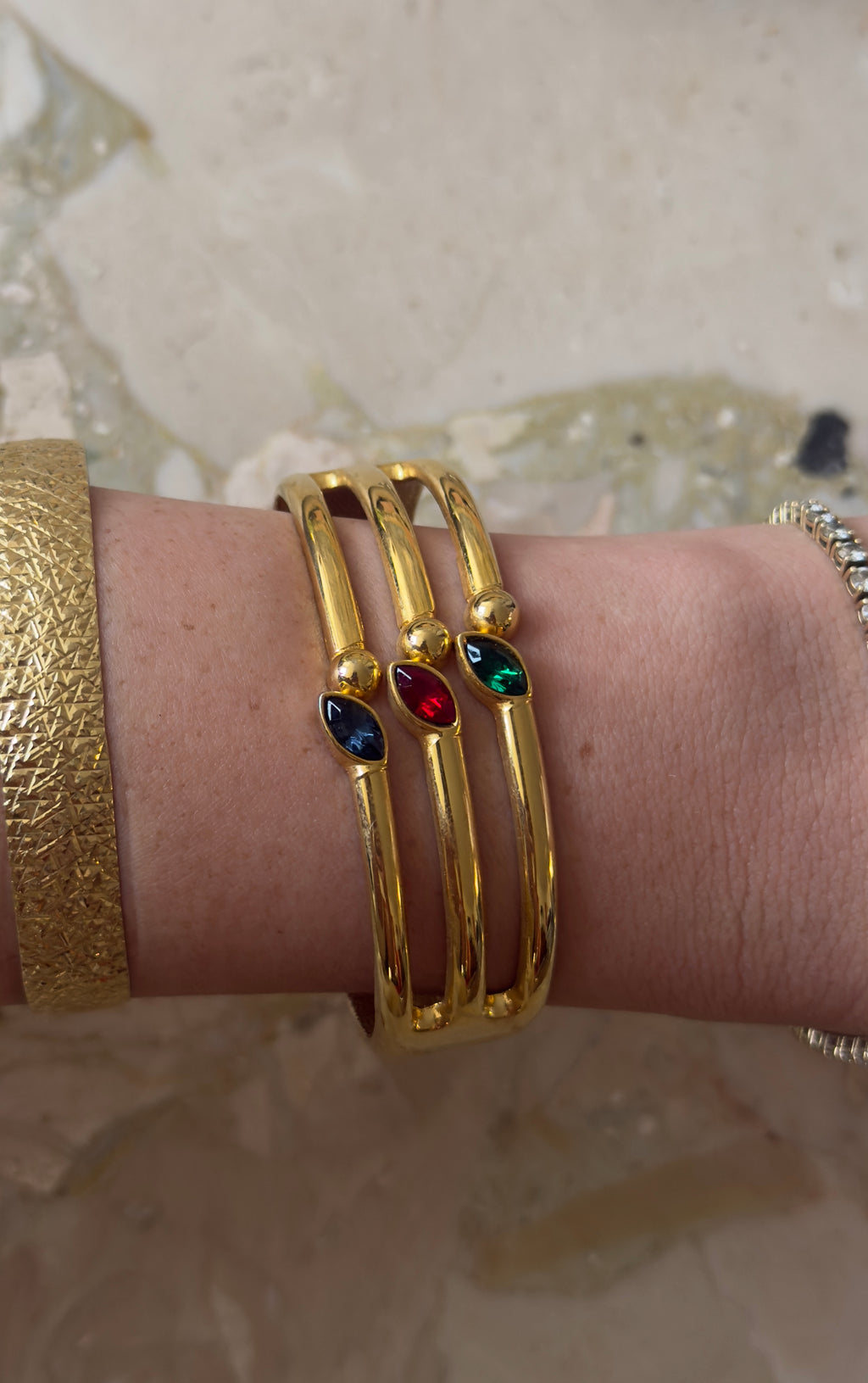 Vintage Triple Cabochon Cuff Bracelet