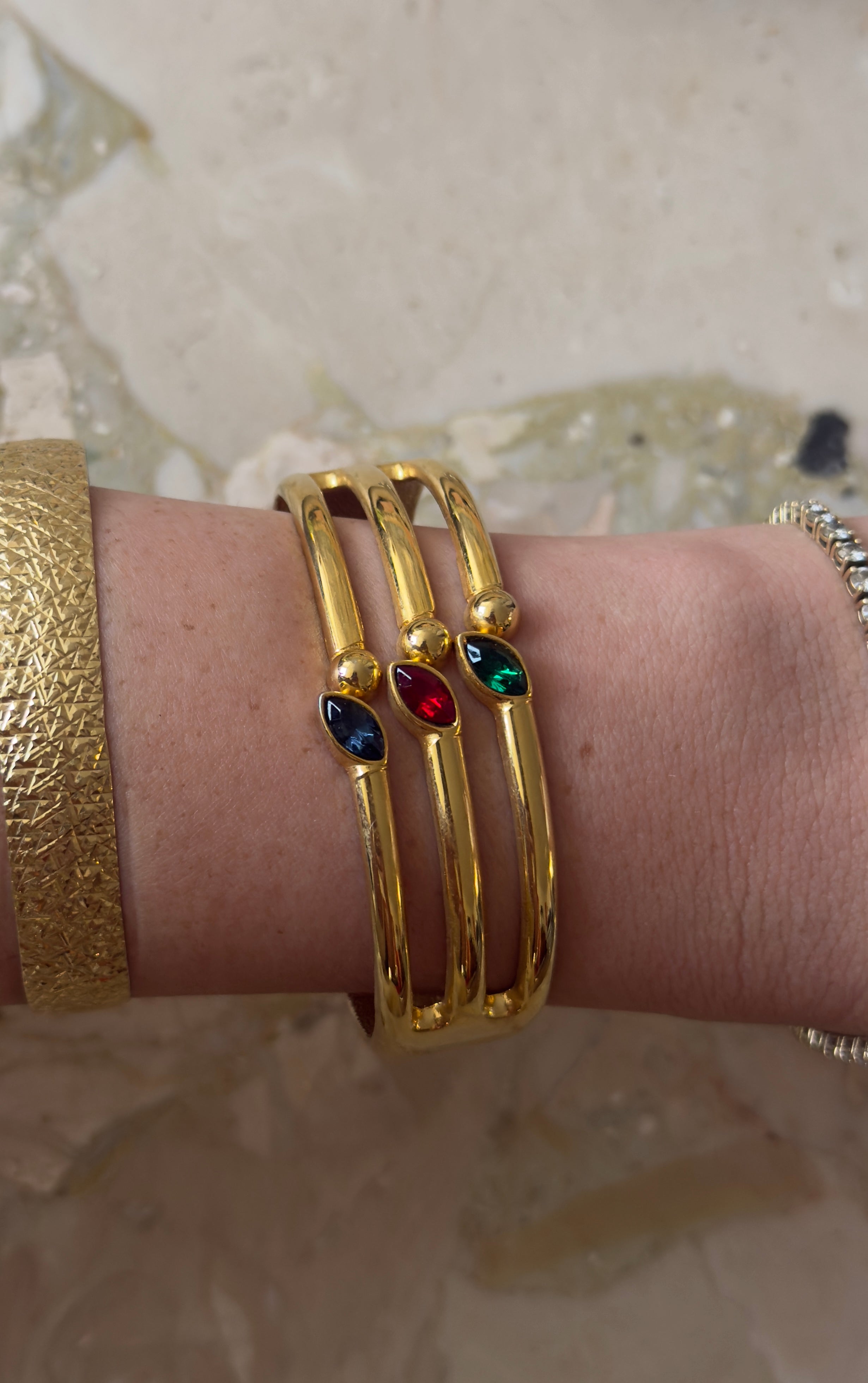 Vintage Triple Cabochon Cuff Bracelet