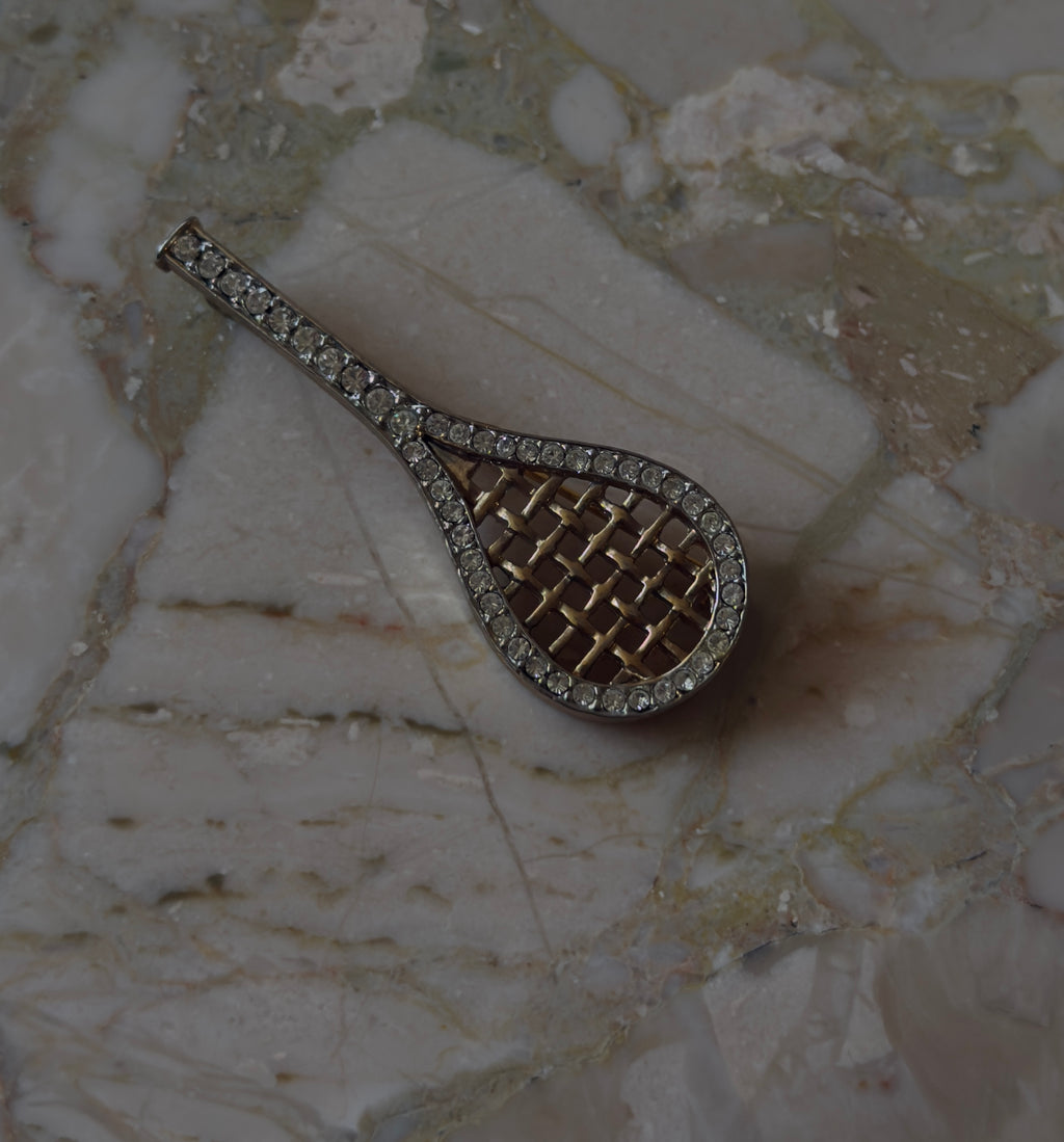 Vintage Rhinestone Tennis Racket Brooch