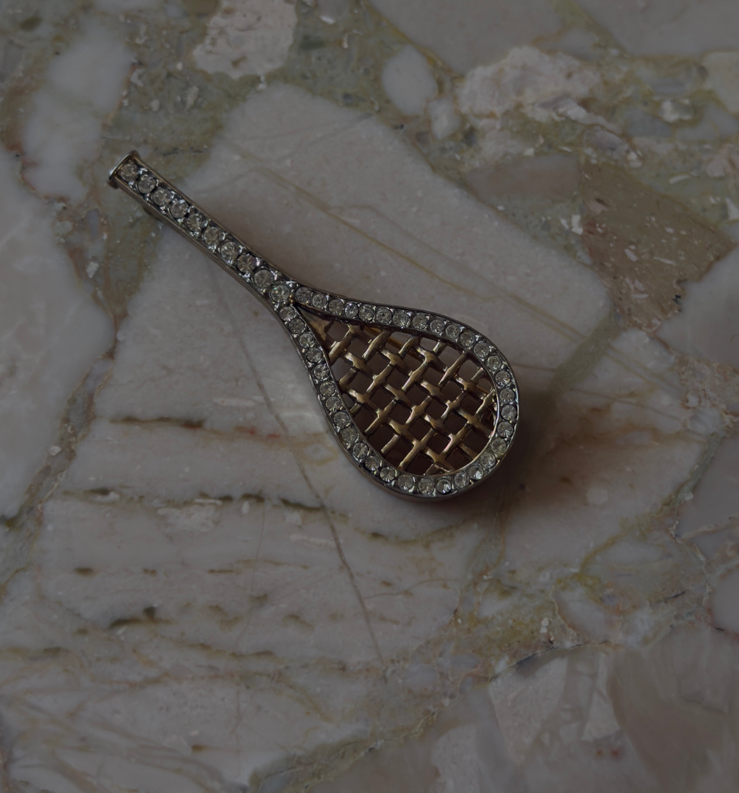 Vintage Rhinestone Tennis Racket Brooch