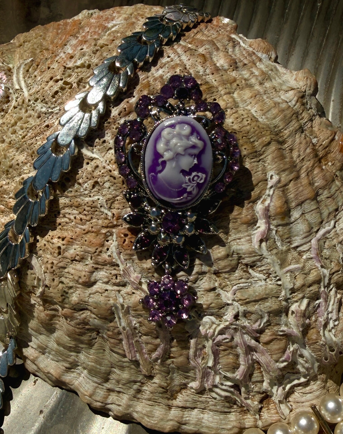 Purple Cameo Brooch, Victorian Revival