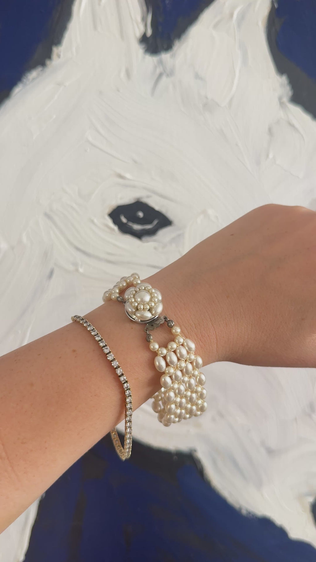 Handmade Pearl Bracelet with Floral Clasp